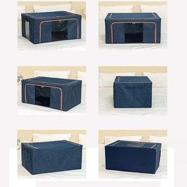 Cutie de Depozitare Pliabila, Flippy, Cu Fermoar, 24 L, Textil, 40x30x20 cm, Cadru Metalic, Suport Baza Stabil din Plastic, Alba