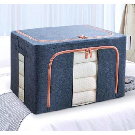 Cutie de Depozitare Pliabila, Flippy, Cu Fermoar, 24 L, Textil, 40x30x20 cm, Cadru Metalic, Suport Baza Stabil din Plastic, Alba