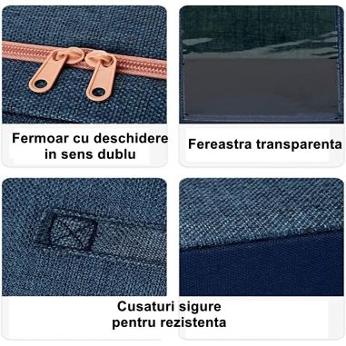 Cutie de Depozitare Pliabila, Flippy, Cu Fermoar, 100 L, Textil, 60x42x40 cm, Cadru Metalic, Suport Baza Stabil din Plastic, Alb