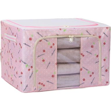 Cutie de Depozitare Pliabila, Flippy, Cu Fermoar, 66 L, Textil, 50x40x33 cm, cu Fereastra, Cadru Metalic, Suport Baza Stabil din