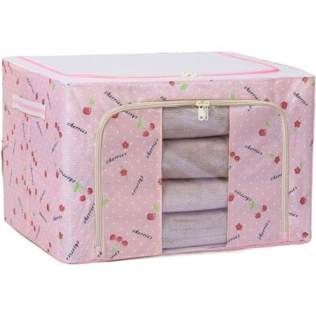Cutie de Depozitare Pliabila, Flippy, Cu Fermoar, 66 L, Textil, 50x40x33 cm, cu Fereastra, Cadru Metalic, Suport Baza Stabil din