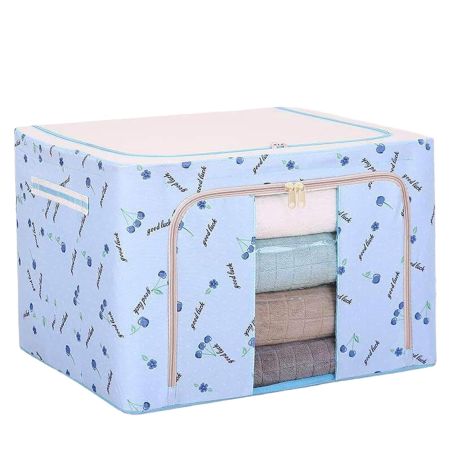 Cutie de Depozitare Pliabila, Flippy, Cu Fermoar, 66 L, Textil, 50x40x33 cm, cu 2 Ferestre, Cadru Metalic, Suport Baza Stabil di