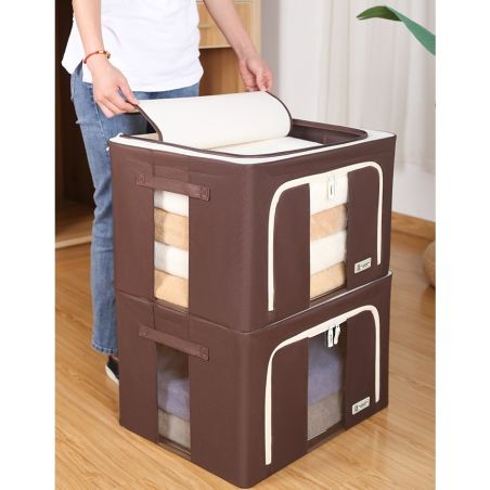 Cutie de Depozitare Pliabila, Flippy, Cu Fereastra si Fermoar Dublu, 66 L, Textil Premium, 50x40x33 cm, Cadru Metalic, Impermeab