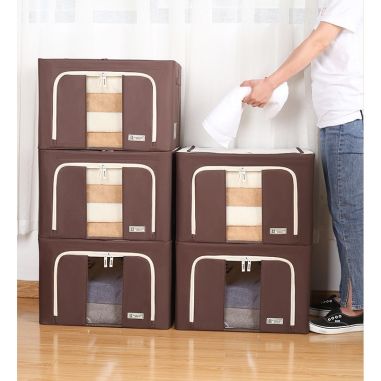 Cutie de Depozitare Pliabila, Flippy, Cu Fereastra si Fermoar Dublu, 66 L, Textil Premium, 50x40x33 cm, Cadru Metalic, Impermeab