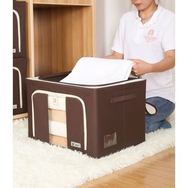 Cutie de Depozitare Pliabila, Flippy, Cu Fereastra si Fermoar Dublu, 66 L, Textil Premium, 50x40x33 cm, Cadru Metalic, Impermeab