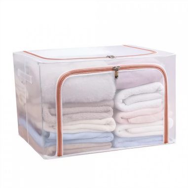 Cutie de Depozitare Pliabila, Flippy, Cu Fereastra si Fermoar Dublu Rosu, 66 L, Textil, 50x40x33 cm, Cadru Metalic, Impermeabila