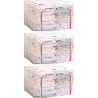 Cutie de Depozitare Pliabila, Flippy, Cu Fereastra si Fermoar Dublu Rosu, 66 L, Textil, 50x40x33 cm, Cadru Metalic, Impermeabila