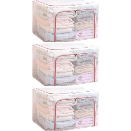 Cutie de Depozitare Pliabila, Flippy, Cu Fereastra si Fermoar Dublu Rosu, 66 L, Textil, 50x40x33 cm, Cadru Metalic, Impermeabila