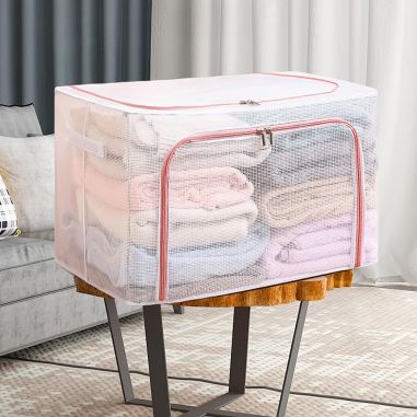 Cutie de Depozitare Pliabila, Flippy, Cu Fereastra si Fermoar Dublu Rosu, 66 L, Textil, 50x40x33 cm, Cadru Metalic, Impermeabila