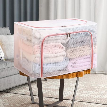 Cutie de Depozitare Pliabila, Flippy, Cu Fereastra si Fermoar Dublu Rosu, 66 L, Textil, 50x40x33 cm, Cadru Metalic, Impermeabila
