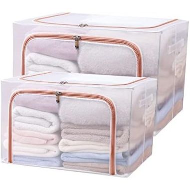 Cutie de Depozitare Pliabila, Flippy, Cu Fereastra si Fermoar Dublu Rosu, 66 L, Textil, 50x40x33 cm, Cadru Metalic, Impermeabila