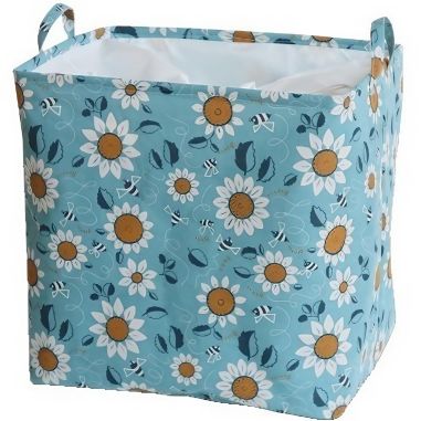 Cos depozitare, Flippy, Capac cu Snur, 175 L, Confectionat din Bumbac si un Strat Impermeabil, 50x50x70 cm, Albastru Deschis, Im