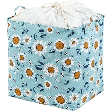 Cos depozitare, Flippy, Capac cu Snur, 175 L, Confectionat din Bumbac si un Strat Impermeabil, 50x50x70 cm, Albastru Deschis, Im
