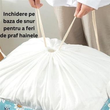 Cos depozitare, Flippy, Capac cu Snur, 175 L, Confectionat din Bumbac si un Strat Impermeabil, 50x50x70 cm, Albastru Deschis, Im
