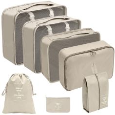 Set 7 Genti de Calatorie, Flippy, pentru Depozitare, Compresibile, 7 Dimensiuni, Impermeabile, Design cu Plasa, Pliabile, Manere