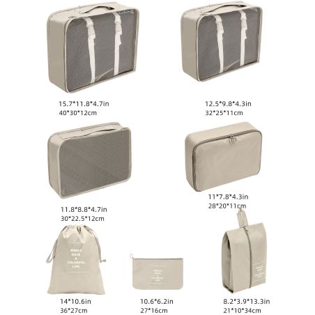 Set 7 Genti de Calatorie, Flippy, pentru Depozitare, Compresibile, 7 Dimensiuni, Impermeabile, Design cu Plasa, Pliabile, Manere
