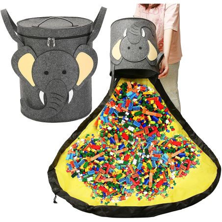 Cutie de Depozitare 2In1, Flippy, Impermeabila, Covor pentru Jucarii si Lego 150cm, Capacitate Mare, cu Manere, cu Sfori, Inalti