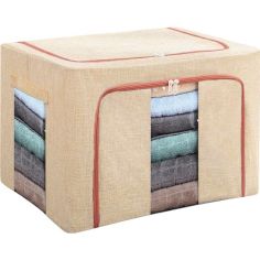 Cutie de Depozitare Pliabila, Flippy, 100 L, din Bumbac si In, 60x42x40 cm, 2 Ferestre, Frontala si Laterala, 2 Usi de Acces cu 