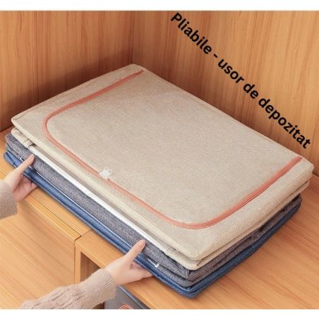 Cutie de Depozitare Pliabila, Flippy, 100 L, din Bumbac si In, 60x42x40 cm, 2 Ferestre, Frontala si Laterala, 2 Usi de Acces cu 