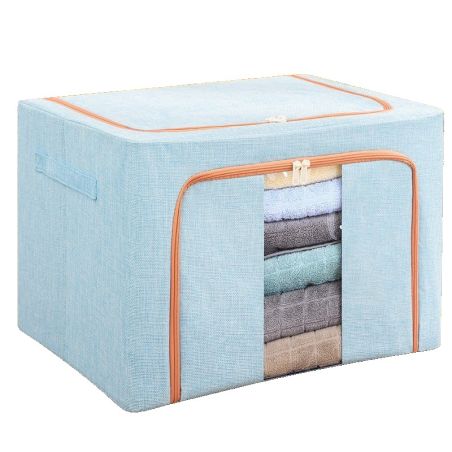 Cutie de Depozitare Pliabila, Flippy, 100 L, din Bumbac si In, 60x42x40 cm, 2 Ferestre, Frontala si Laterala, 2 Usi de Acces cu 
