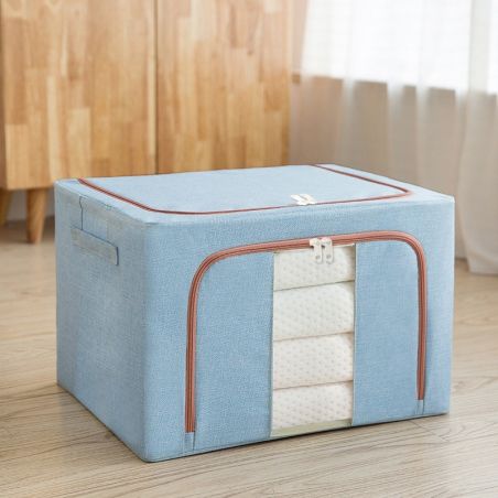 Cutie de Depozitare Pliabila, Flippy, 100 L, din Bumbac si In, 60x42x40 cm, 2 Ferestre, Frontala si Laterala, 2 Usi de Acces cu 