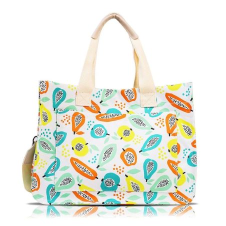 Geanta de Mana/Umar, Multifunctionala, Flippy, Inchidere cu Capsa, Imprimeu Fructe, Material Textil, 33.5 x 25 x 14.5 cm, Multic