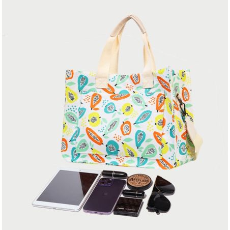 Geanta de Mana/Umar, Multifunctionala, Flippy, Inchidere cu Capsa, Imprimeu Fructe, Material Textil, 33.5 x 25 x 14.5 cm, Multic