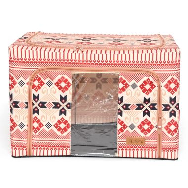 Cutie de Depozitare Pliabila, Flippy,100 L din Bumbac si In, 60X42X40 cm, Fereastra Frontala, 2 Usi de Acces cu Fermoar Bidirect