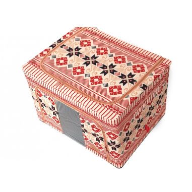 Cutie de Depozitare Pliabila, Flippy,100 L din Bumbac si In, 60X42X40 cm, Fereastra Frontala, 2 Usi de Acces cu Fermoar Bidirect