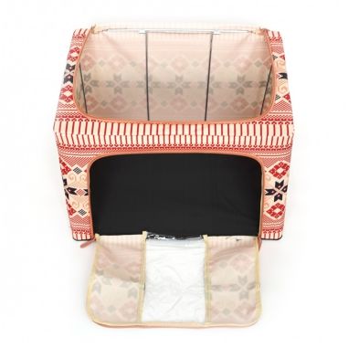 Cutie de Depozitare Pliabila, Flippy,100 L din Bumbac si In, 60X42X40 cm, Fereastra Frontala, 2 Usi de Acces cu Fermoar Bidirect