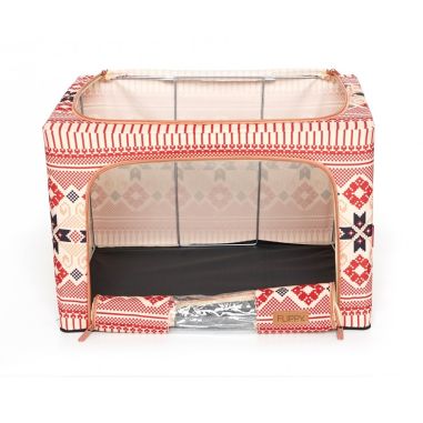Cutie de Depozitare Pliabila, Flippy,100 L din Bumbac si In, 60X42X40 cm, Fereastra Frontala, 2 Usi de Acces cu Fermoar Bidirect