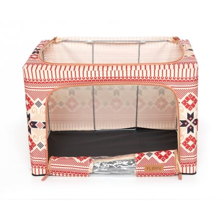Cutie de Depozitare Pliabila, Flippy,100 L din Bumbac si In, 60X42X40 cm, Fereastra Frontala, 2 Usi de Acces cu Fermoar Bidirect