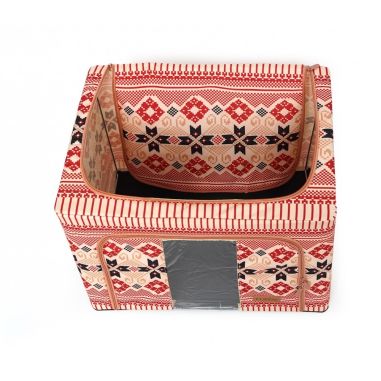 Cutie de Depozitare Pliabila, Flippy,100 L din Bumbac si In, 60X42X40 cm, Fereastra Frontala, 2 Usi de Acces cu Fermoar Bidirect