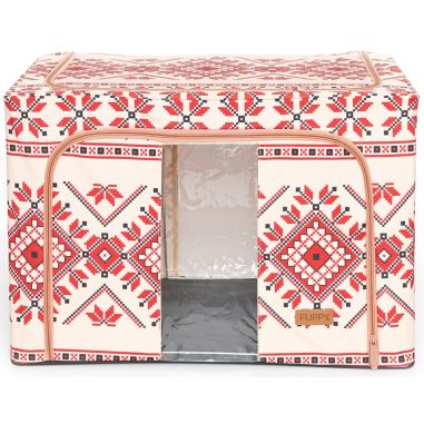 Cutie de Depozitare Pliabila, Flippy,100 L din Bumbac si In, 60X42X40 cm, Fereastra Frontala, 2 Usi de Acces cu Fermoar Bidirect