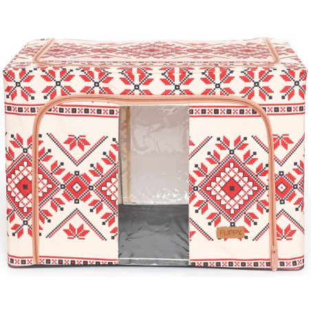 Cutie de Depozitare Pliabila, Flippy,100 L din Bumbac si In, 60X42X40 cm, Fereastra Frontala, 2 Usi de Acces cu Fermoar Bidirect