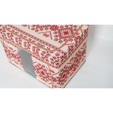 Cutie de Depozitare Pliabila, Flippy,100 L din Bumbac si In, 60X42X40 cm, Fereastra Frontala, 2 Usi de Acces cu Fermoar Bidirect