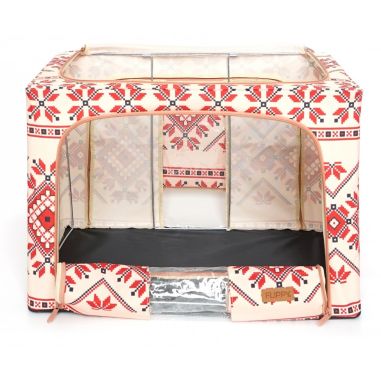 Cutie de Depozitare Pliabila, Flippy,100 L din Bumbac si In, 60X42X40 cm, Fereastra Frontala, 2 Usi de Acces cu Fermoar Bidirect