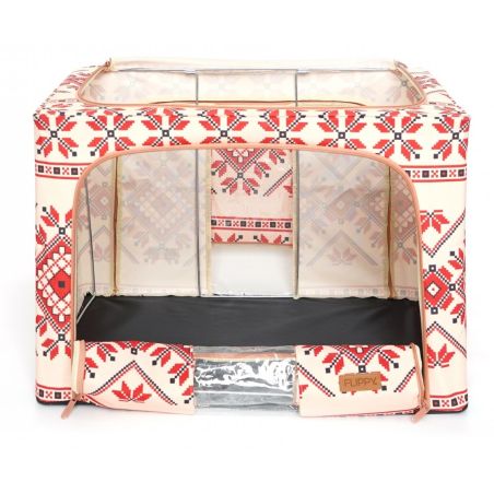 Cutie de Depozitare Pliabila, Flippy,100 L din Bumbac si In, 60X42X40 cm, Fereastra Frontala, 2 Usi de Acces cu Fermoar Bidirect