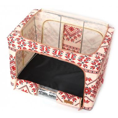Cutie de Depozitare Pliabila, Flippy,100 L din Bumbac si In, 60X42X40 cm, Fereastra Frontala, 2 Usi de Acces cu Fermoar Bidirect