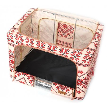 Cutie de Depozitare Pliabila, Flippy,100 L din Bumbac si In, 60X42X40 cm, Fereastra Frontala, 2 Usi de Acces cu Fermoar Bidirect