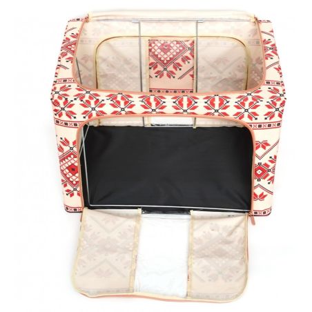 Cutie de Depozitare Pliabila, Flippy,100 L din Bumbac si In, 60X42X40 cm, Fereastra Frontala, 2 Usi de Acces cu Fermoar Bidirect