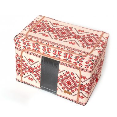 Cutie de Depozitare Pliabila, Flippy,100 L din Bumbac si In, 60X42X40 cm, Fereastra Frontala, 2 Usi de Acces cu Fermoar Bidirect
