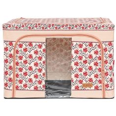 Cutie de Depozitare Pliabila, Flippy,100 L din Bumbac si In, 60X42X40 cm, Fereastra Frontala, 2 Usi de Acces cu Fermoar Bidirect