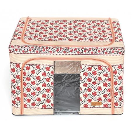 Cutie de Depozitare Pliabila, Flippy,100 L din Bumbac si In, 60X42X40 cm, Fereastra Frontala, 2 Usi de Acces cu Fermoar Bidirect