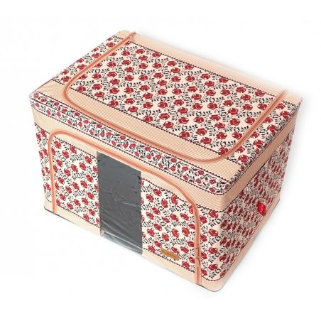 Cutie de Depozitare Pliabila, Flippy,100 L din Bumbac si In, 60X42X40 cm, Fereastra Frontala, 2 Usi de Acces cu Fermoar Bidirect