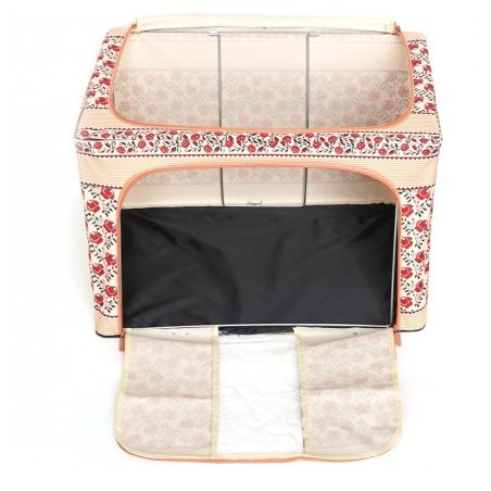 Cutie de Depozitare Pliabila, Flippy,100 L din Bumbac si In, 60X42X40 cm, Fereastra Frontala, 2 Usi de Acces cu Fermoar Bidirect