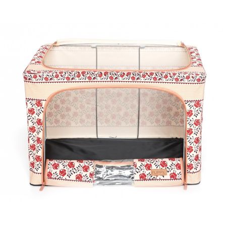 Cutie de Depozitare Pliabila, Flippy,100 L din Bumbac si In, 60X42X40 cm, Fereastra Frontala, 2 Usi de Acces cu Fermoar Bidirect