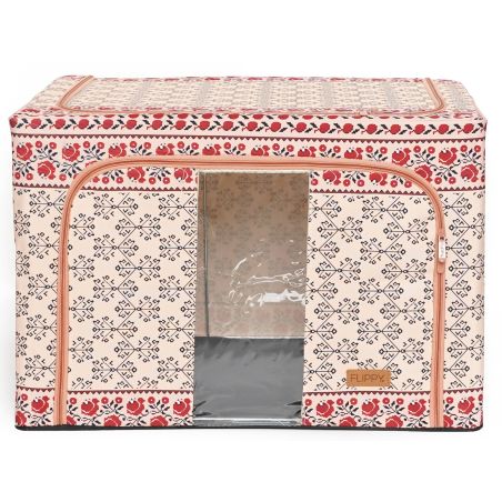Cutie de Depozitare Pliabila, Flippy, 66 L din Bumbac si In, 52 x 42 x 39 cm, Fereastra Frontala, 2 Usi de Acces cu Fermoar Bidi