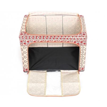 Cutie de Depozitare Pliabila, Flippy, 66 L din Bumbac si In, 52 x 42 x 39 cm, Fereastra Frontala, 2 Usi de Acces cu Fermoar Bidi