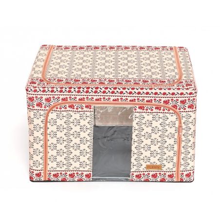 Cutie de Depozitare Pliabila, Flippy, 66 L din Bumbac si In, 52 x 42 x 39 cm, Fereastra Frontala, 2 Usi de Acces cu Fermoar Bidi